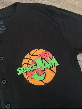 Retro Space Jam Black Button Front Graphic Shirt Bugs Bunny Taz Daffy Duck